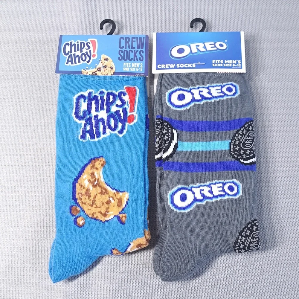 Lot of 2 Chips Ahoy/Oreo‎ Men's Shoe Size 6-12 Blue/Gray Crew Socks Fun Snack